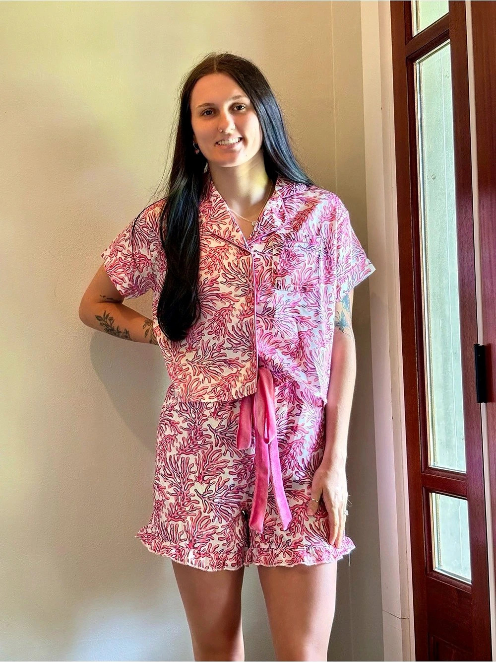 Simply Southern Coral Print Romper NWT